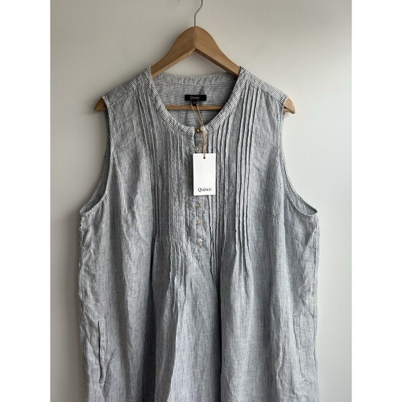 Quince 100% European Linen Sleeveless Swing Dress Blue Pinstripe Women's Size X2 - Picture 5 of 13